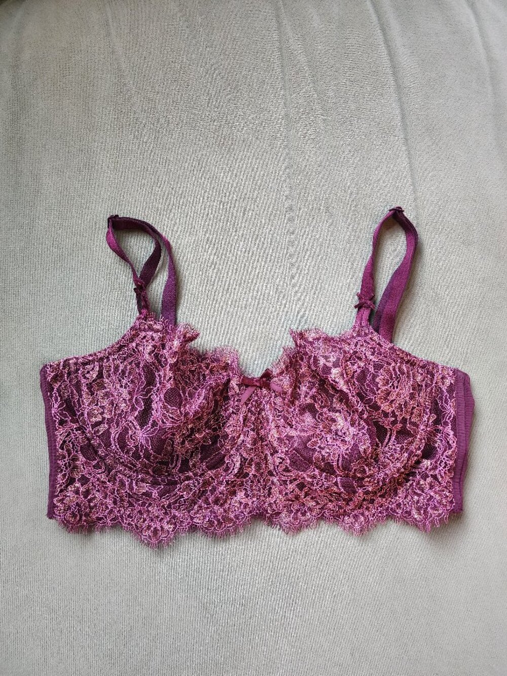 Victoria’s Secret Gold Metallic Shimmer Plum Lace Longline Bra - 36D